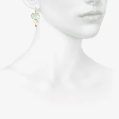 22k & persian turquoise earrings with moonstone and pink tourmaline