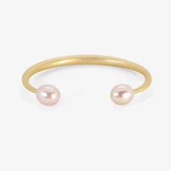 14k & pink freshwater pearl open bangle