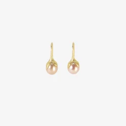 14k & pink freshwater pearl eggplant earrings