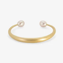 14k & pink freshwater pearl open bangle