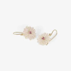 14k & pink mother-of-pearl simple flower earrings with pink tourmaline centers