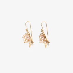 10k & pink pearl bug cluster earrings