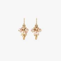 10k & pink pearl bug cluster earrings
