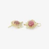 18k & pink tourmaline cabochon earrings with flowery filigree