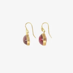18k & pink tourmaline cabochon earrings with angular bow details, 24.5ct