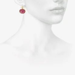 18k & pink tourmaline cabochon earrings with angular bow details, 24.5ct