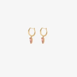 14k & pink tourmaline graduated huggie hoops