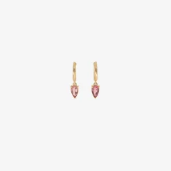 14k & pink tourmaline graduated huggie hoops