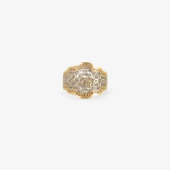 18k & platinum checkerboard ring with champagne diamond pavé