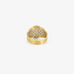18k & platinum checkerboard ring with champagne diamond pavé