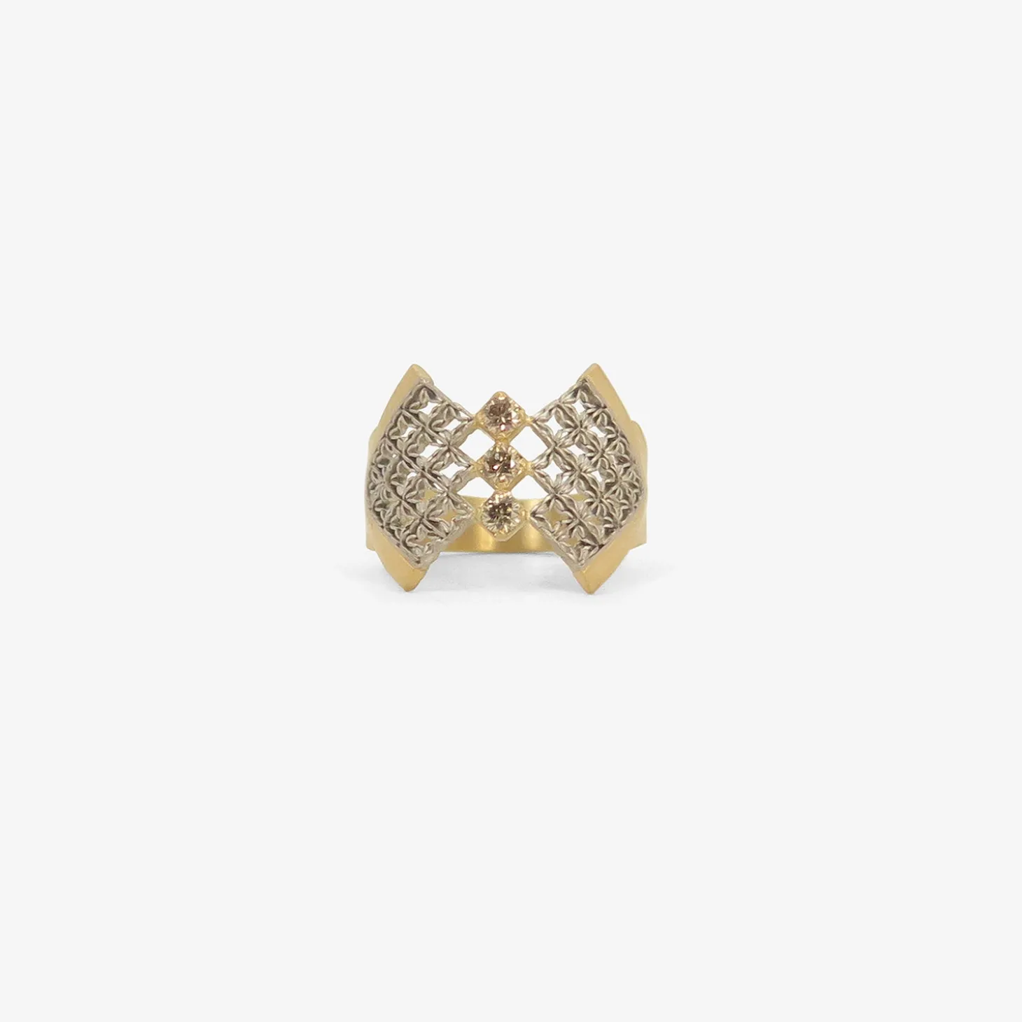 18k & platinum corset ring with champagne diamonds