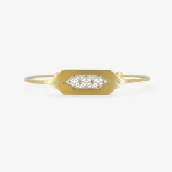 18k & platinum cuff bracelet with two diamond pavé quattros