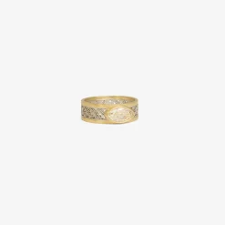 18k & platinum damask band with oval diamond, .64ct