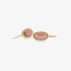 18k & platinum long oval pink tourmaline cabochon earrings