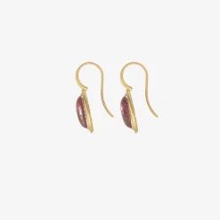 18k & platinum long oval pink tourmaline cabochon earrings