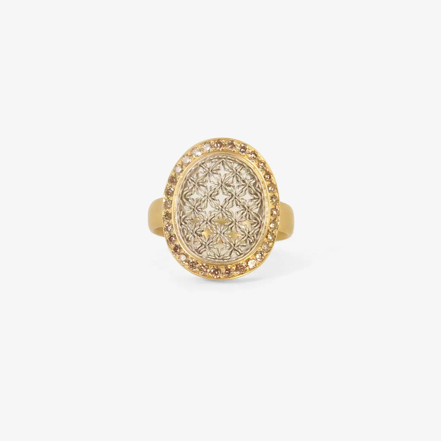 18k & platinum oval damask ring with champagne diamonds, .42ct