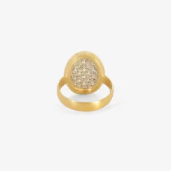 18k & platinum oval damask ring with champagne diamonds, .42ct
