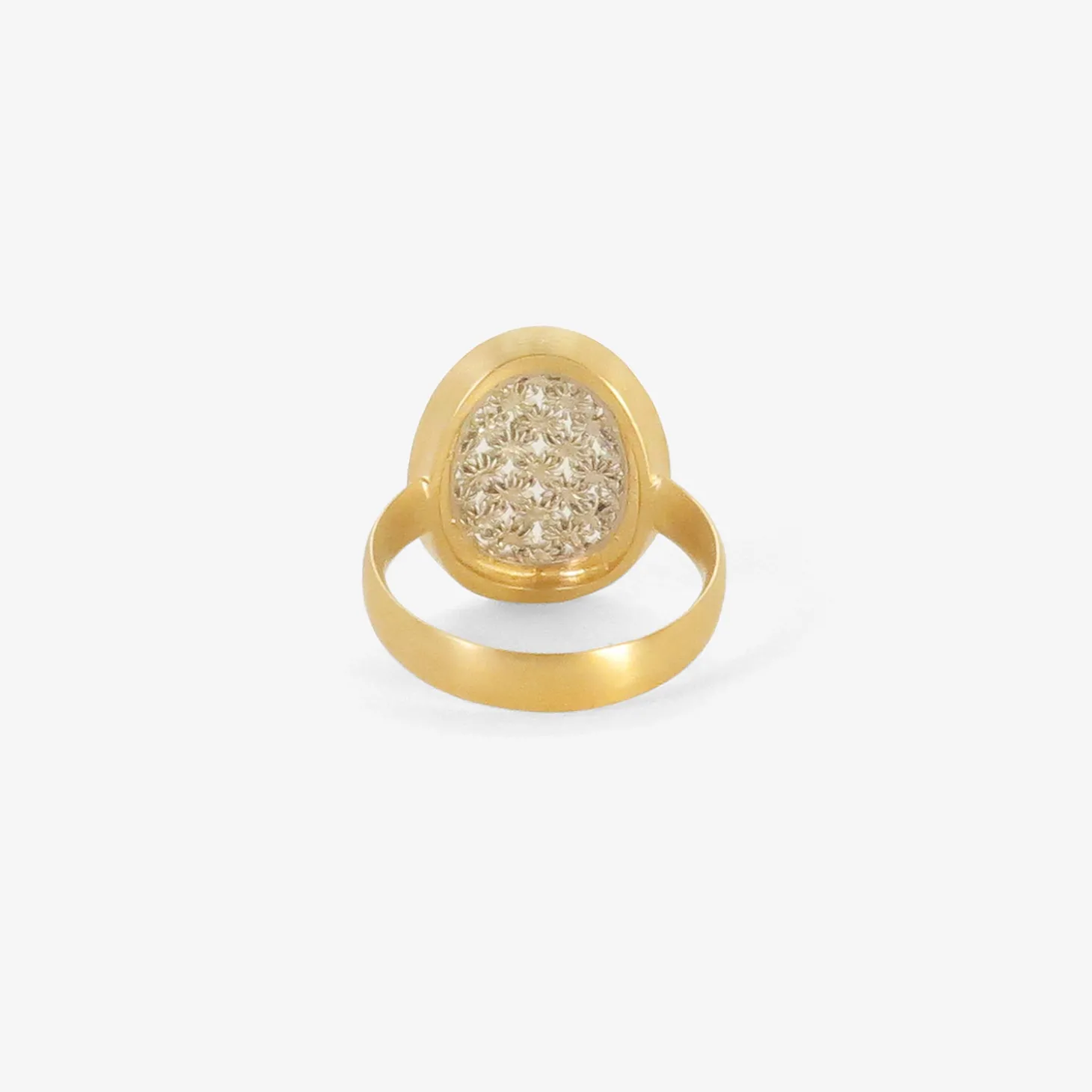 18k & platinum oval damask ring with champagne diamonds, .42ct