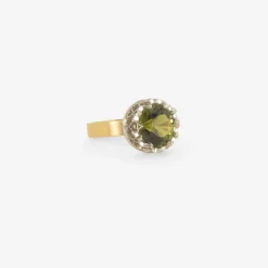18k & platinum ring with round green tourmaline, 3.92ct
