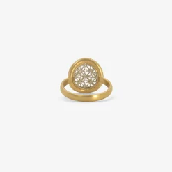 18k & platinum round ring with pavé champagne diamonds