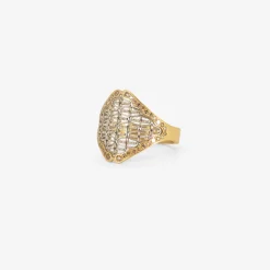 18k & platinum tune ring with champagne diamond pavé