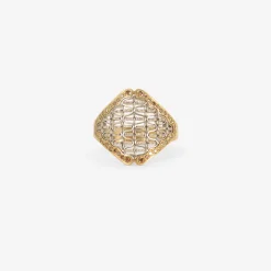 18k & platinum tune ring with champagne diamond pavé