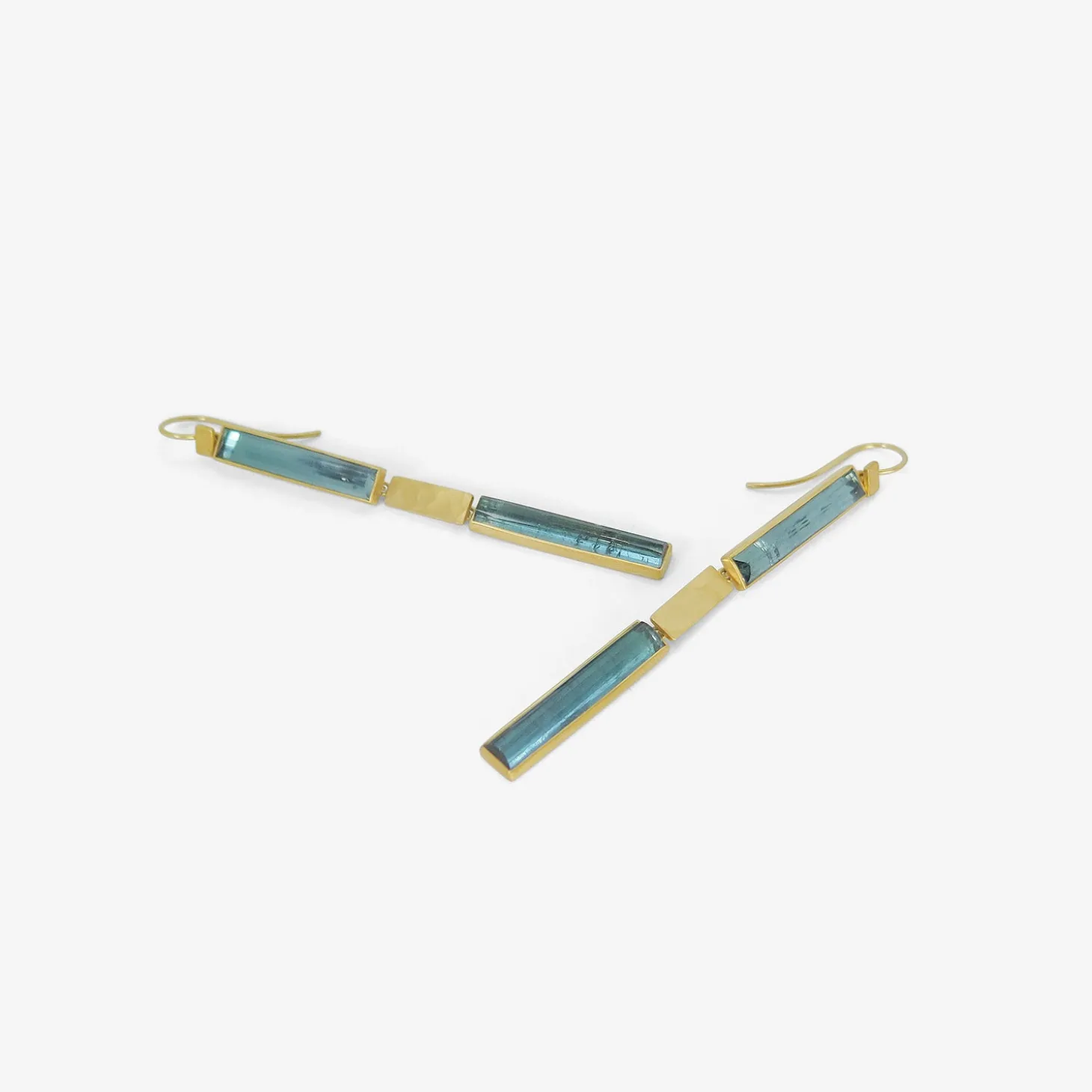 22k & rectangular blue tourmaline klimt streamer earrings, 16.07ct