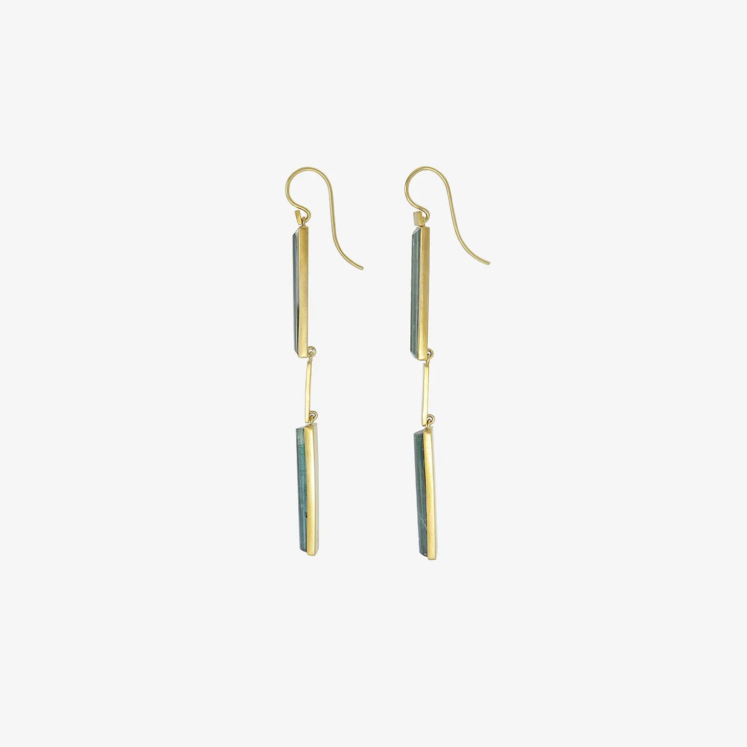 22k & rectangular blue tourmaline klimt streamer earrings, 16.07ct