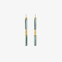 22k & rectangular blue tourmaline klimt streamer earrings, 16.07ct