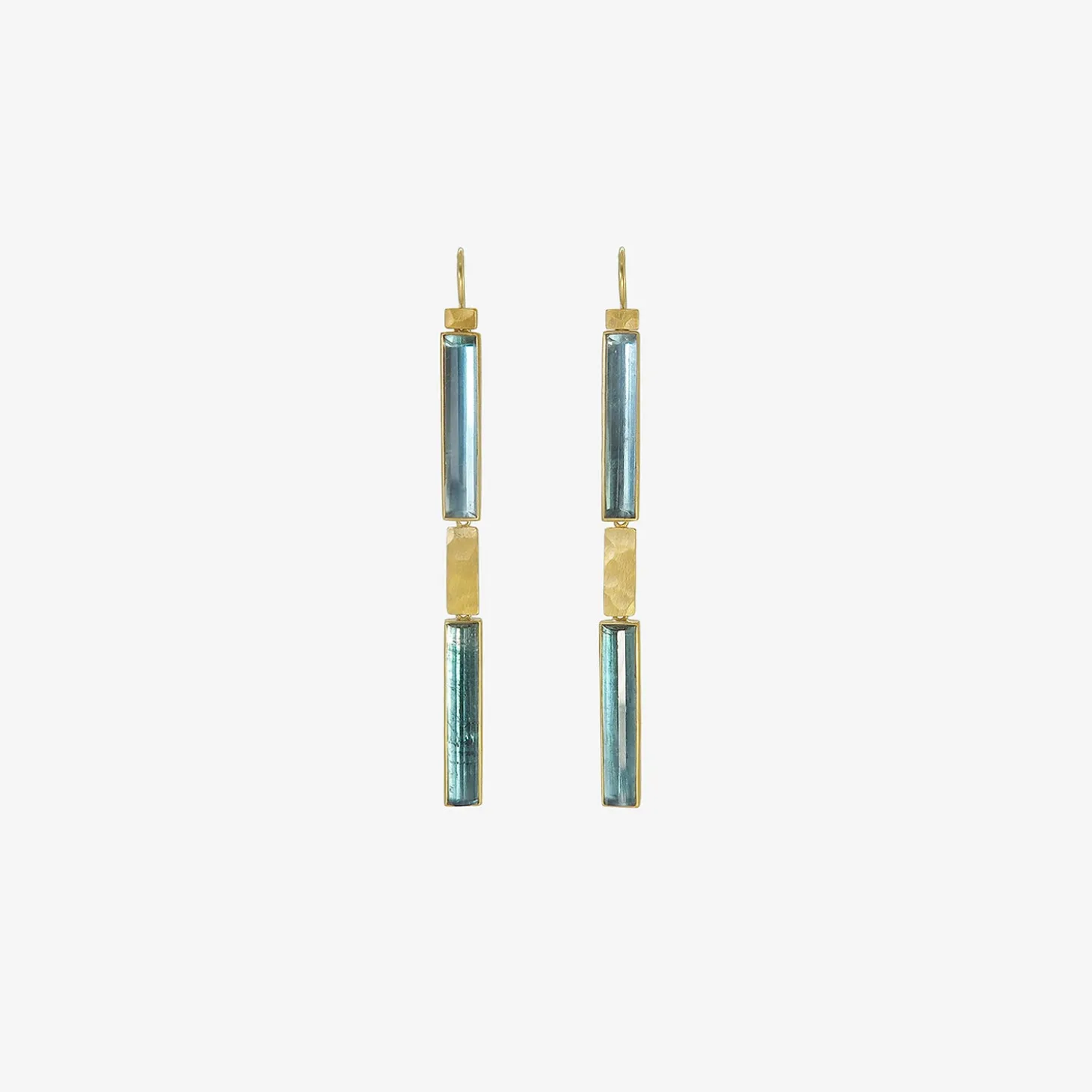 22k & rectangular blue tourmaline klimt streamer earrings, 16.07ct
