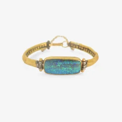 18k & rectangular boulder opal bracelet with 22k over silver band