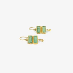 18k & rectangular colombian emerald double-drop earrings with 22k drops, 7.5ct