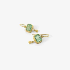 18k & rectangular colombian emerald single drop earrings with 22k drops, 3.34ct
