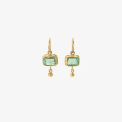 18k & rectangular colombian emerald single drop earrings with 22k drops, 3.34ct