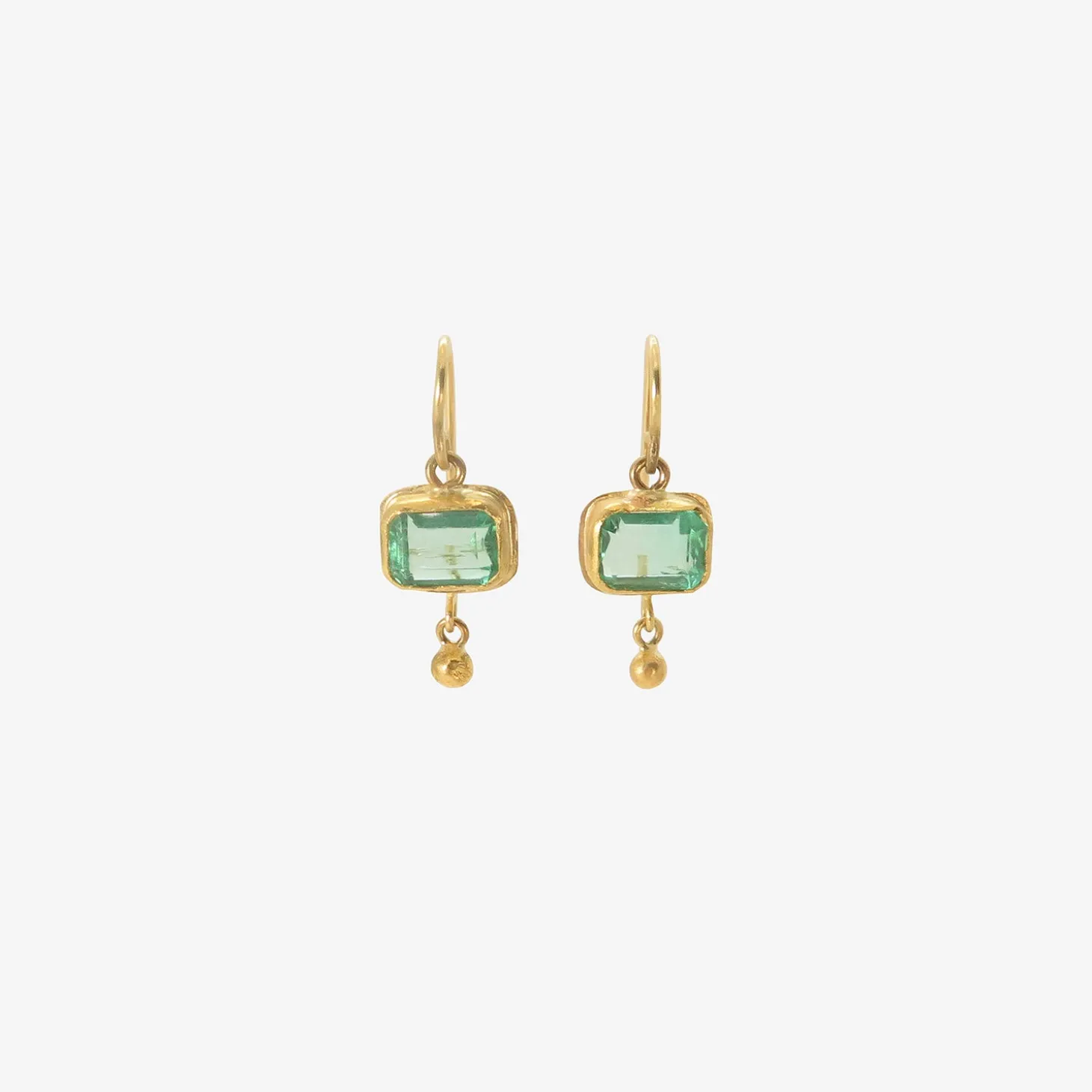 18k & rectangular colombian emerald single drop earrings with 22k drops, 3.34ct