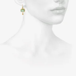 18k & rectangular colombian emerald single drop earrings with 22k drops, 3.34ct