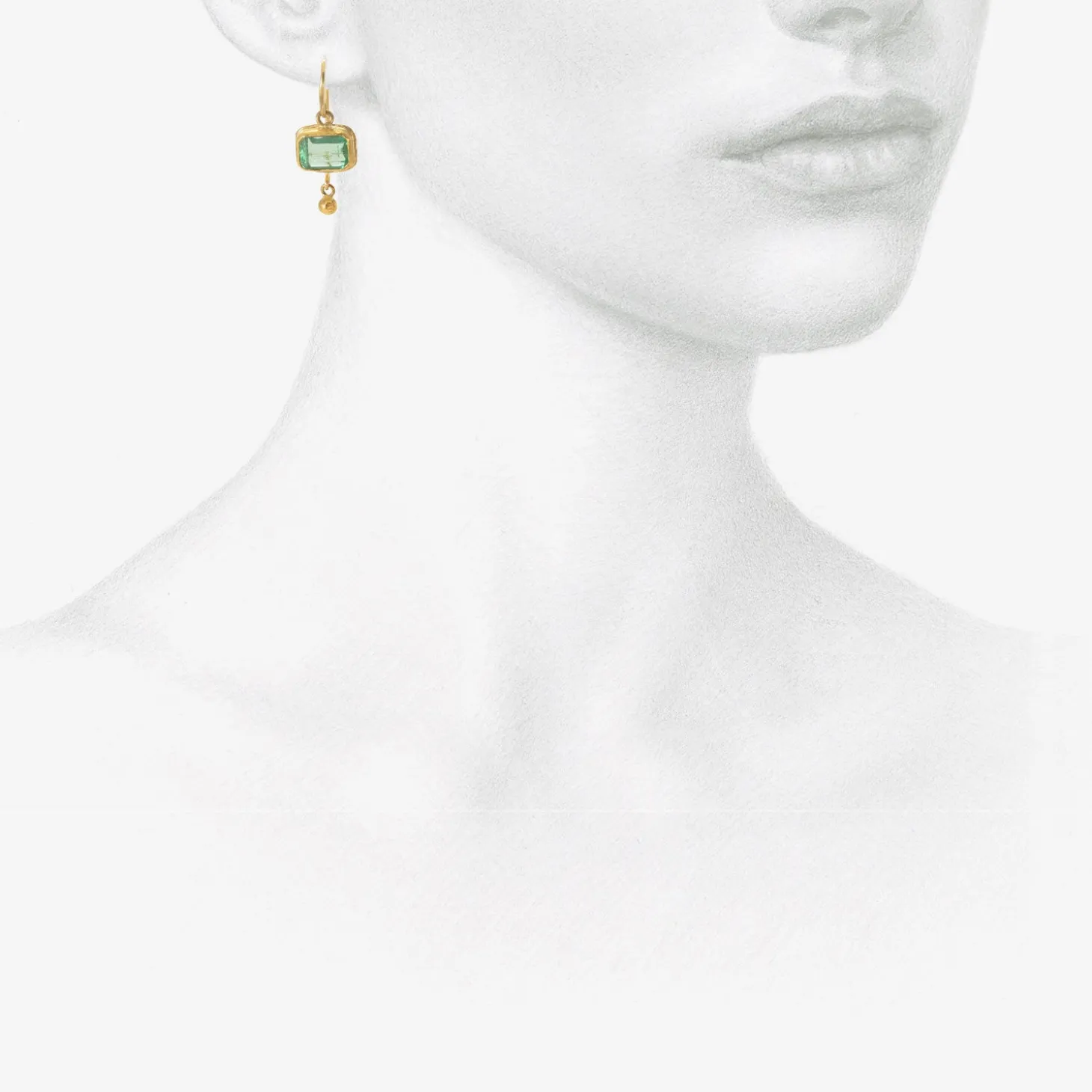 18k & rectangular colombian emerald single drop earrings with 22k drops, 3.34ct