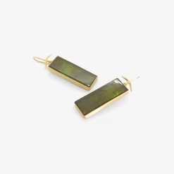 18k & rectangular dark green tourmaline earrings