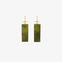 18k & rectangular dark green tourmaline earrings