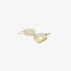18k & rectangular faceted moonstone drop earrings, 19.09ct
