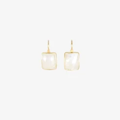 18k & rectangular faceted moonstone drop earrings, 19.09ct