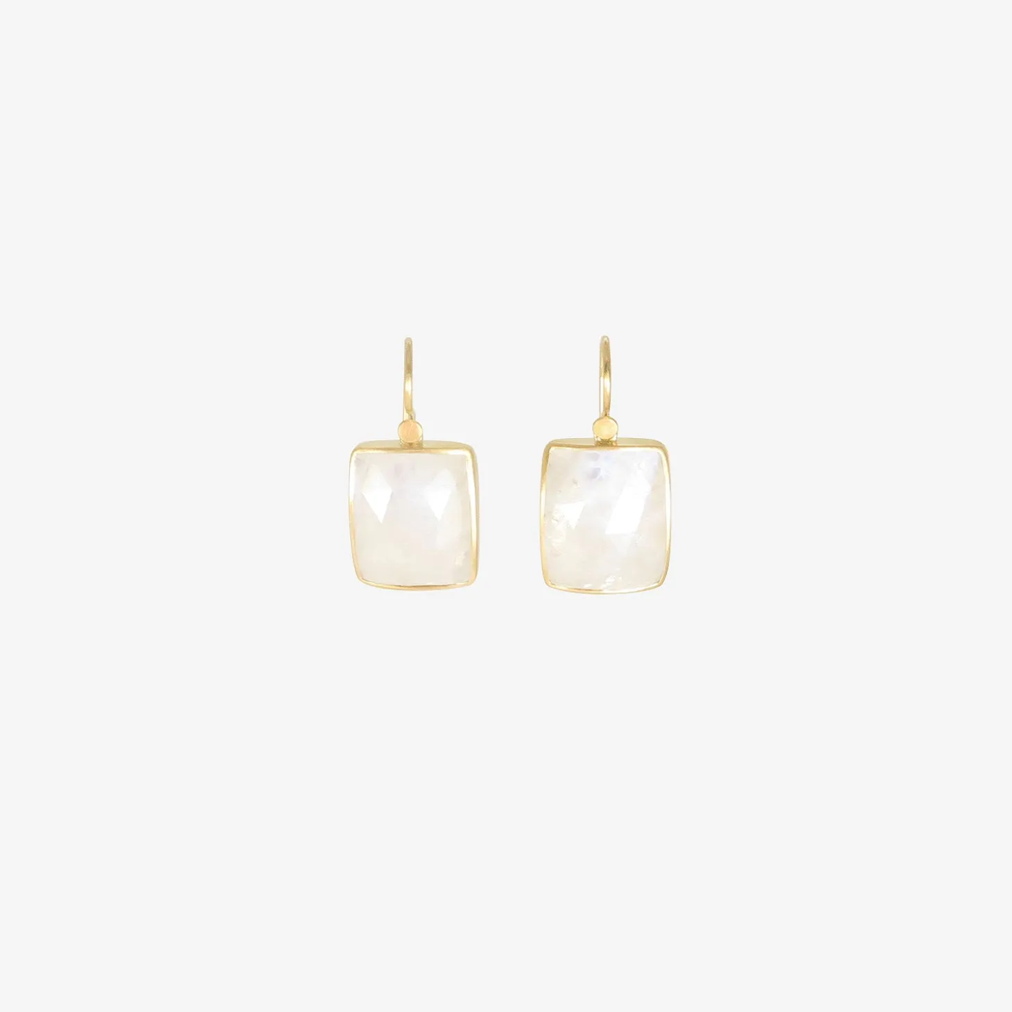 18k & rectangular faceted moonstone drop earrings, 19.09ct