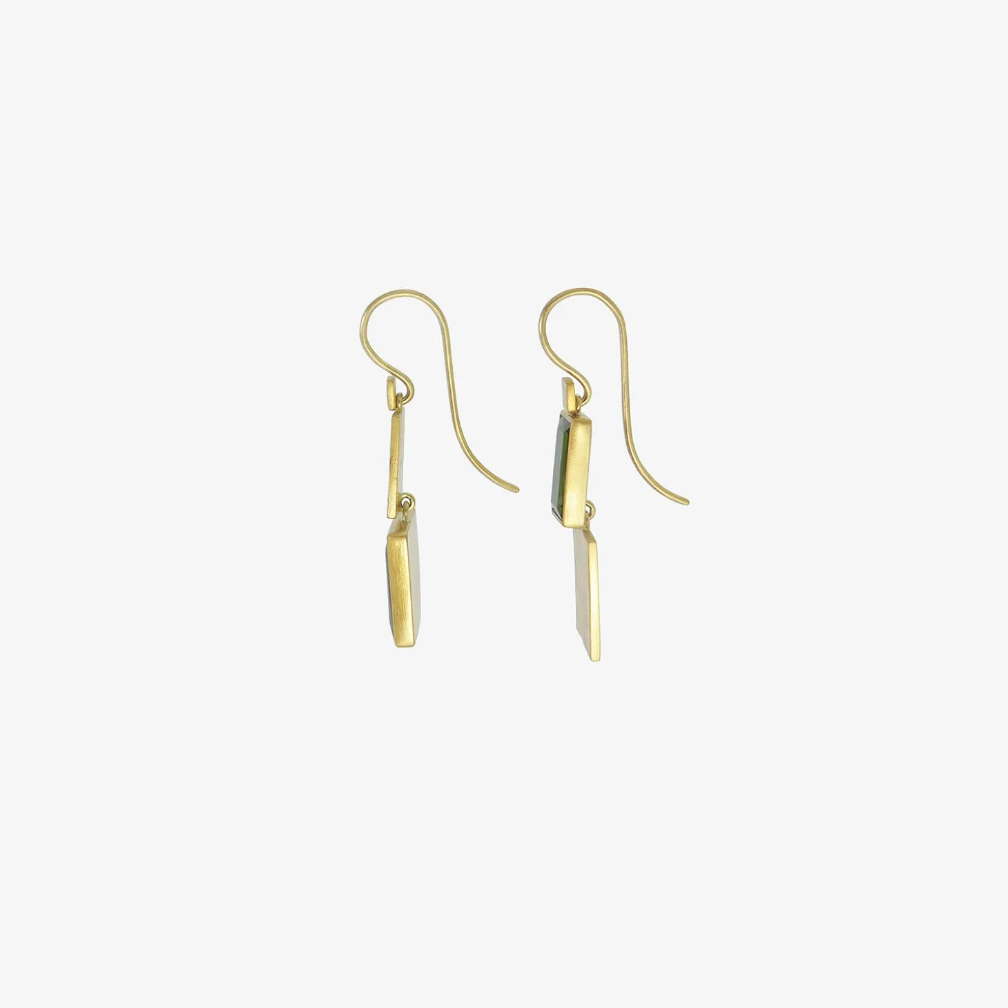 22k & rectangular green tourmaline klimt double drop earrings, 2.43ct