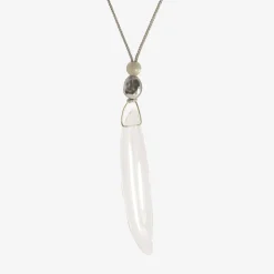 14k & rock crystal bean pendant with keshi pearl & labradorite on silk cord