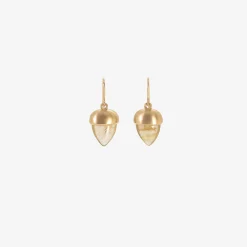 14k & rutilated quartz acorn earrings