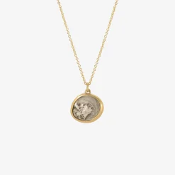 18k & silver ancient greek coin pendant with hercules / athena, 380-281 bc