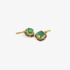 24k & silver bezel set square deep green emerald earrings, 3.85ct