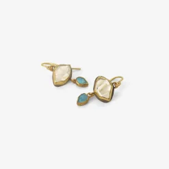 18k & silver bezel-set herkimer diamond earrings with opal drops