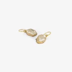 18k & silver bezel-set herkimer diamond single drop earrings