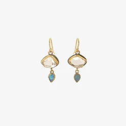 18k & silver bezel-set herkimer diamond earrings with opal drops
